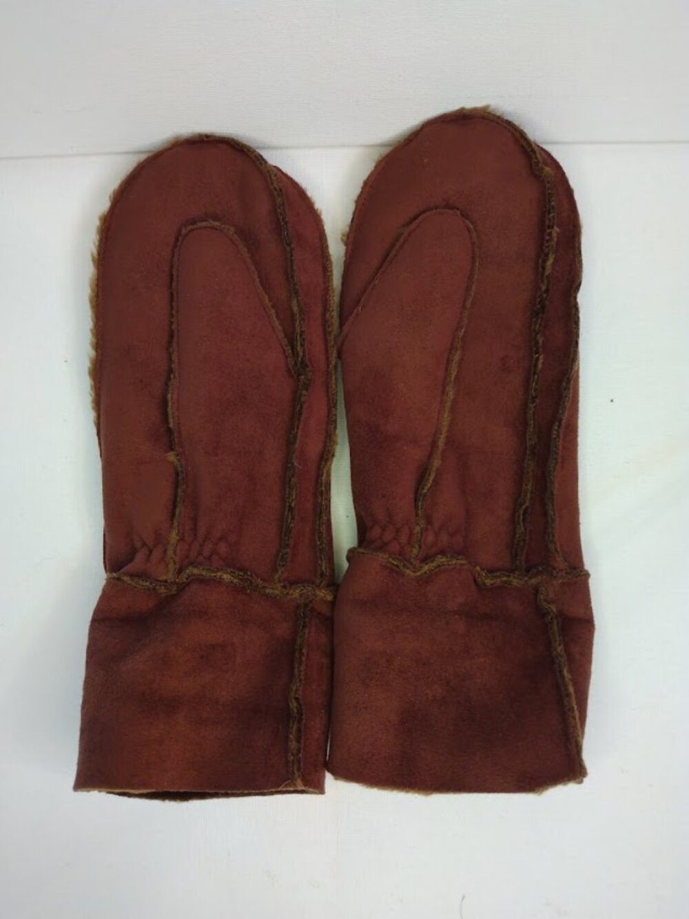 Women's Chocolate Brown Suede Mittens Faux Fur Lined Thick Warm Outdoor OSFM